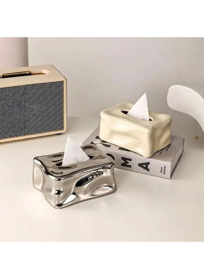 صندوق المناديل الخزفي الفضي بتصميم حديث بسيط لغرفة المعيشة لجميع الفصول - Image 2